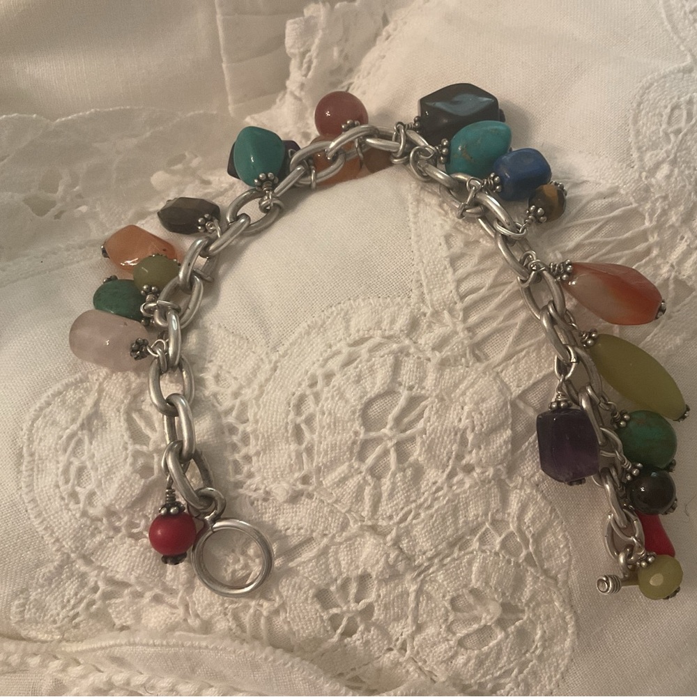 Vtg. 925 Solid Sterling Silver Multi-Stone Toggle… - image 8